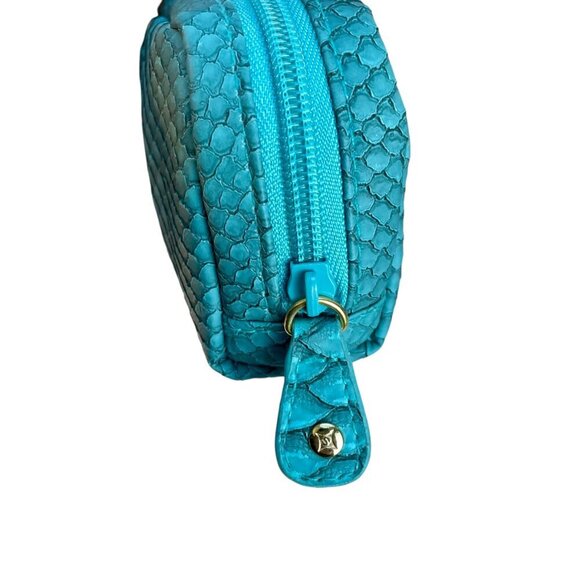 Stephanie Johnson Zipper Makeup Bag Jewelry Case Turquoise Faux Reptile 6-Inch - Picture 6 of 9